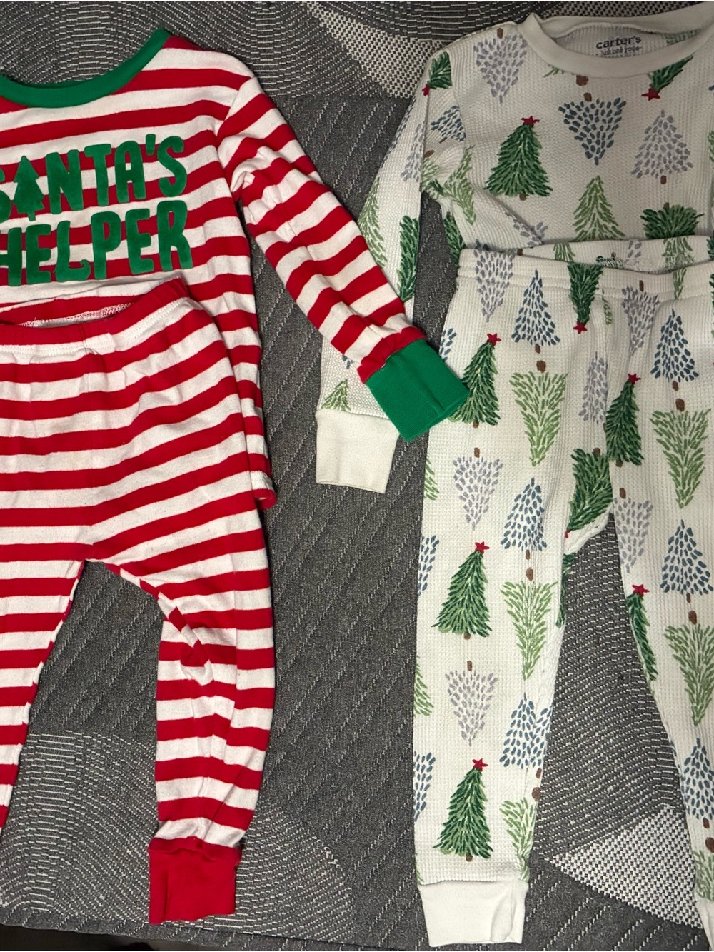 Carter's Red & White Striped 'Santa's Helper' and Green Tree Pajama Set